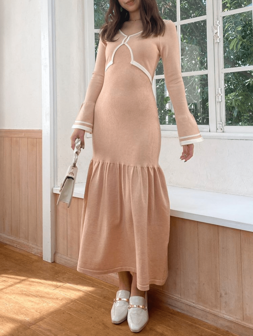 dazzlin カーデレイヤーバックオープンニットワンピース