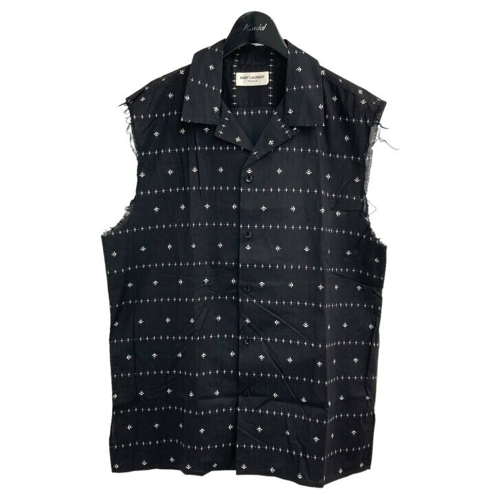 SAINT LAURENT サンダープリントカットオフノースリーブシャツ