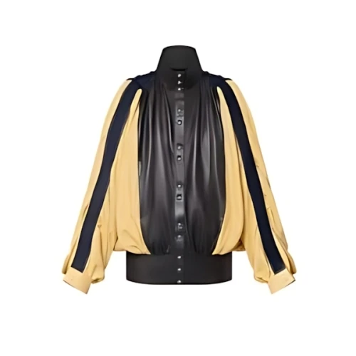 LOUIS VUITTON カラーブロックギャザーレザージャケット