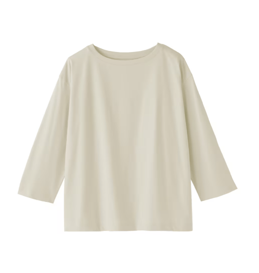 無印良品 天竺編みボートネック七分袖Ｔシャツ