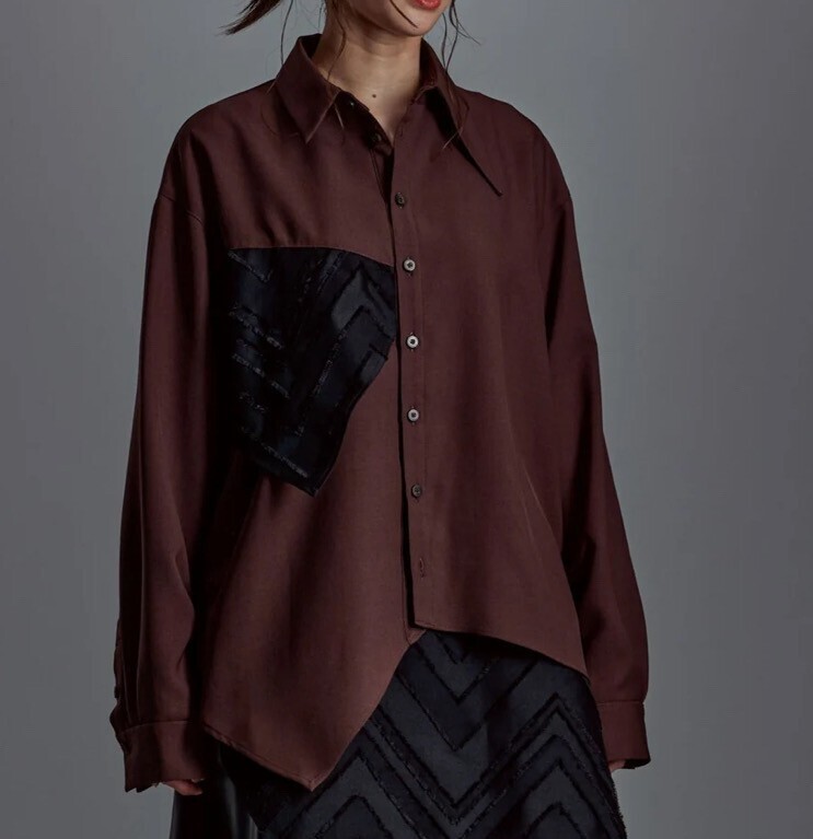 Mizuid Asymmetric Jacquard Big Shirt