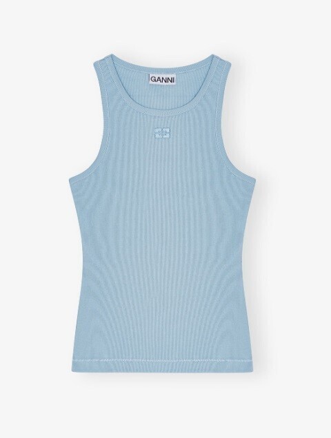 GANNI Blue Soft Cotton Rib Tank Top