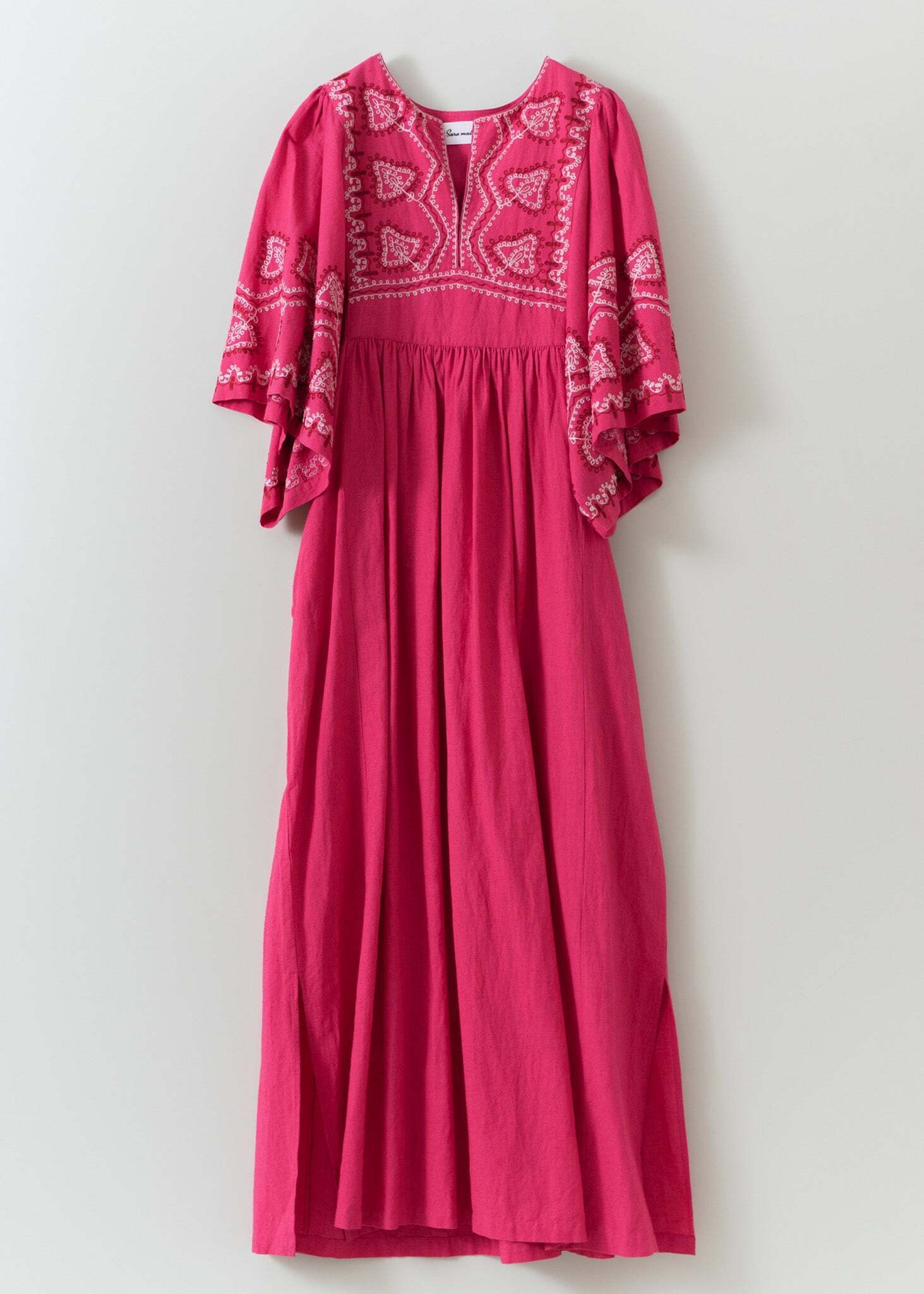 Sara mallika Cotton Linen Star Aari Embroidery Half Sleeve Dress