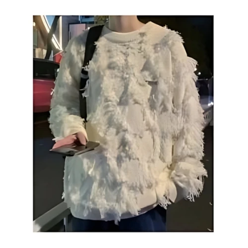 NOWLE カシミヤタッチ フリンジ クルーネック ニット