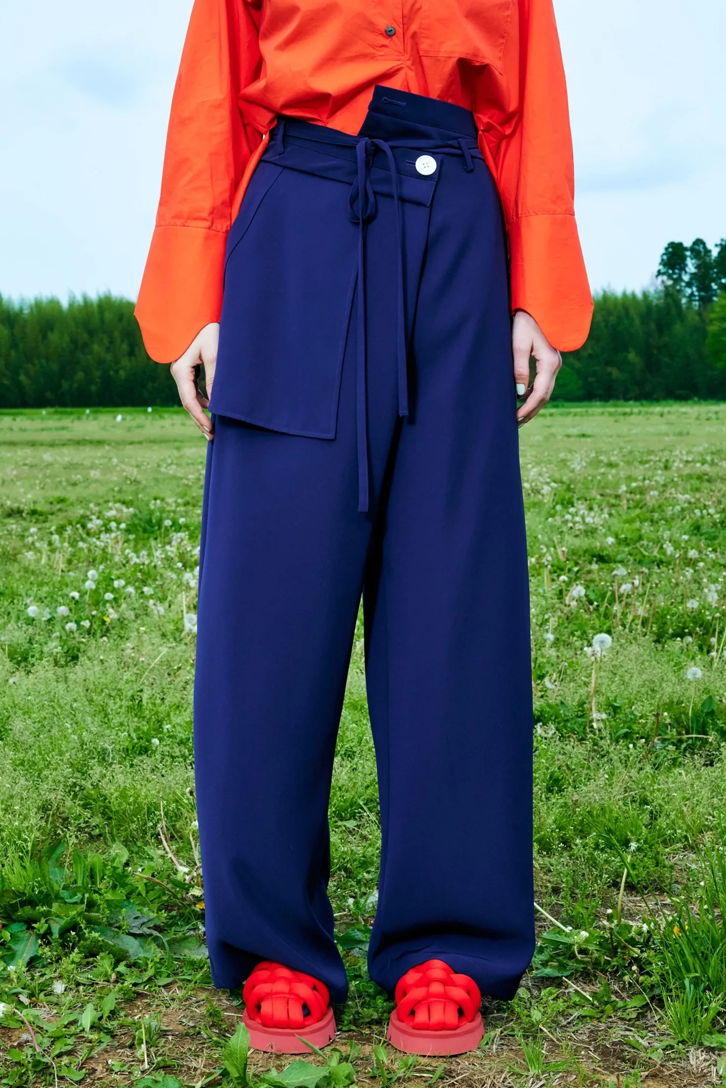 ENFOLD BELT WIDE ASYMMETRY-TROUSERS
