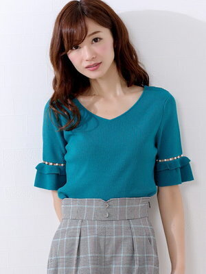 MISCH MASCH 2WAYフレアー袖パールニット