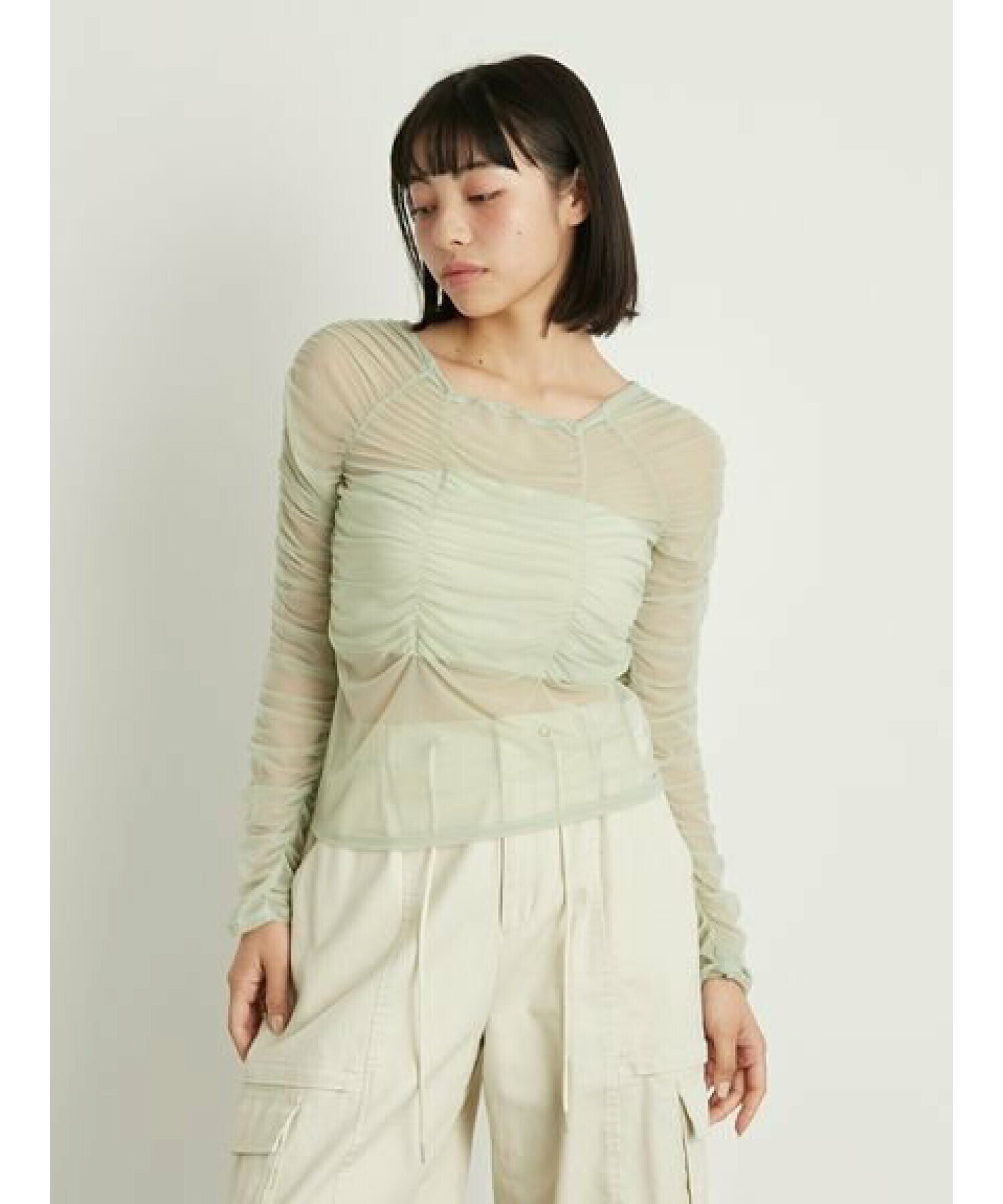 Lily Brown シアーギャザーチュールトップス
