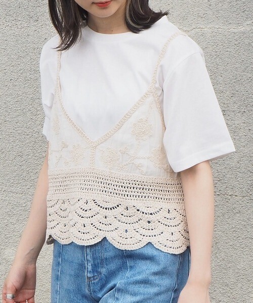 tiptop カギ針風キャミソール×Tシャツセット