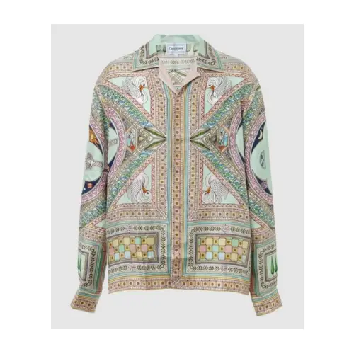 CASABLANCA SILK TWILL CUBAN COLLAR LONG SLEEVE SHIRT