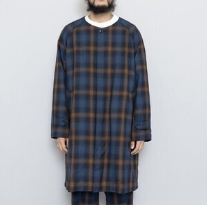 ts(s) Ombre Plaid Wool Cloth Collarless Fly Front Raglan Sleeve Coat