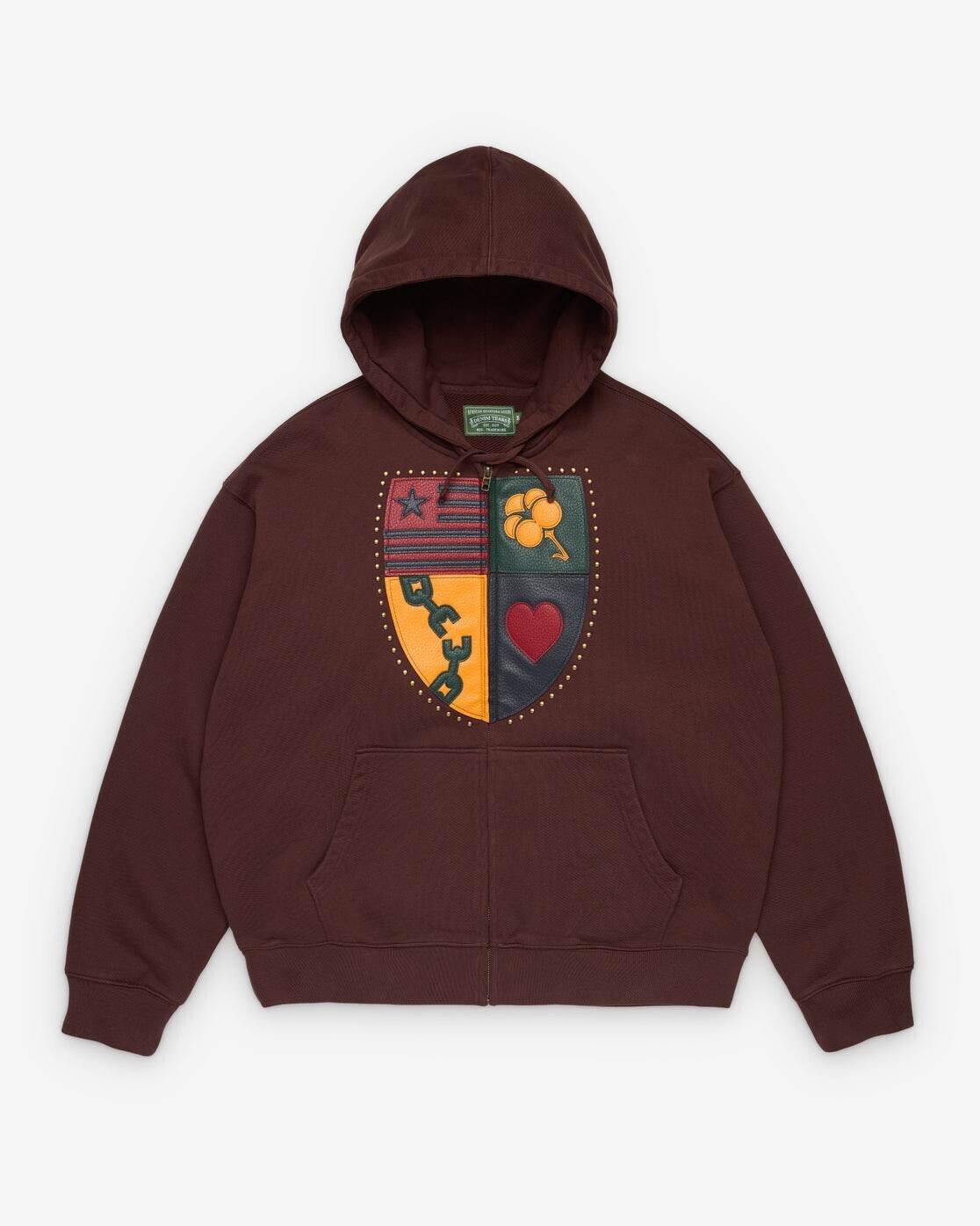 DENIM TEARS Men's Crest Applique Zip HoodieWashed Brown
