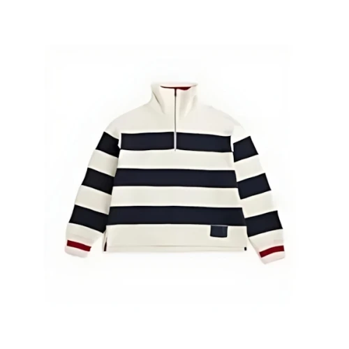 Tommy Hilfiger ボクシーブルトンストライプハーフジッププルオーバー
