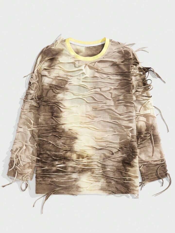 ROMWE Grunge Punk Camiseta De Manga Larga Con Efecto Tie-Dye