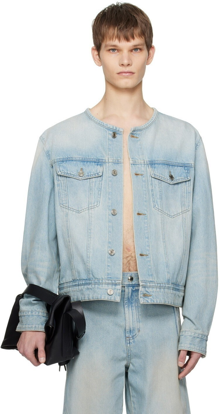 System Blue Collarless Denim Jacket