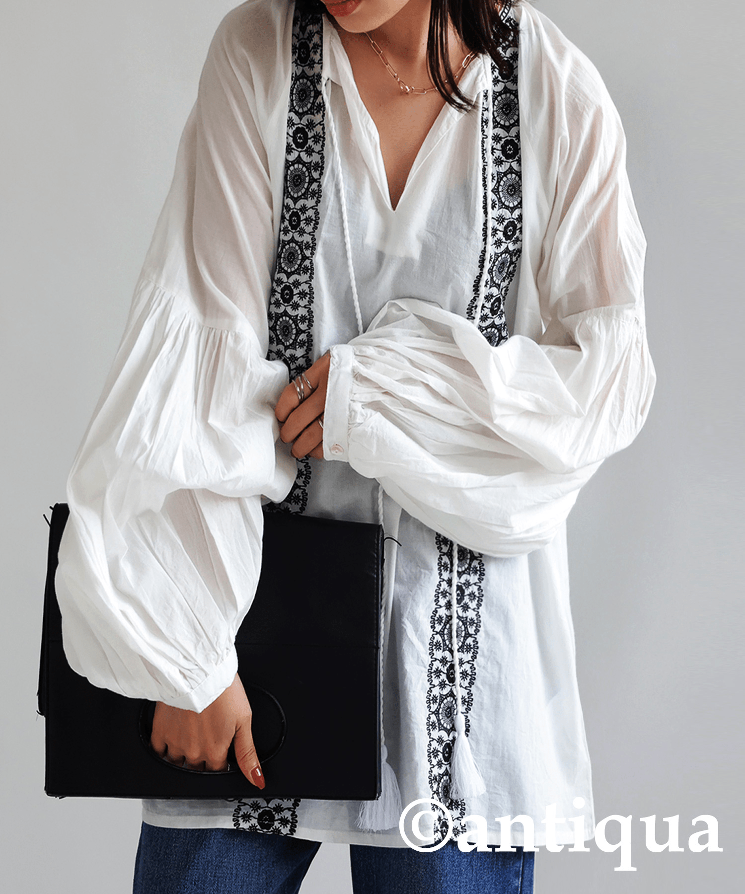 antiqua インド綿 刺繍ブラウス レディース トップス 綿100・sfp-00004