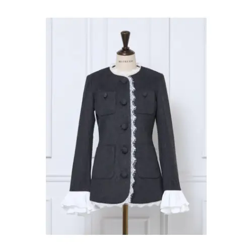 MISTREASS Lace Trim Ruffle Sleeve Jacket