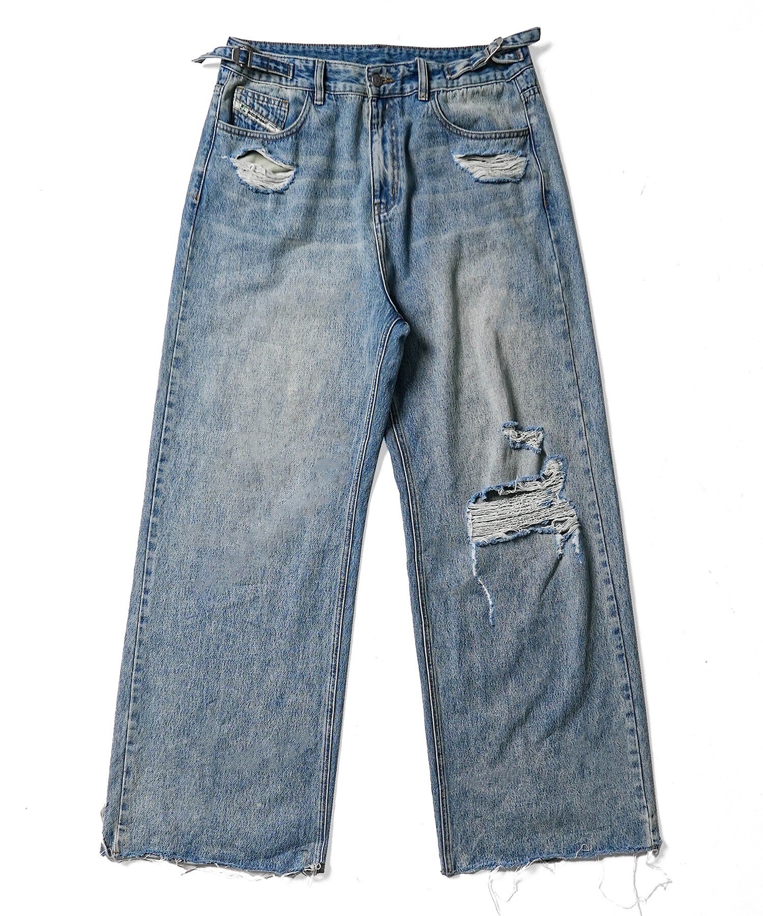 MASONPRINCE ワイドシルエット サイドベルト付き ダメージ加工デニムパンツ NZK6133
