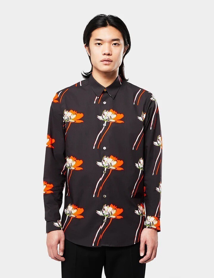 Paul Smith メンズ 'シャドー フローラル' 長袖シャツ