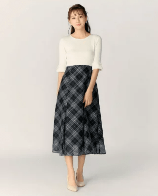 LAISSE PASSE ラインチェックニット ドッキングワンピース