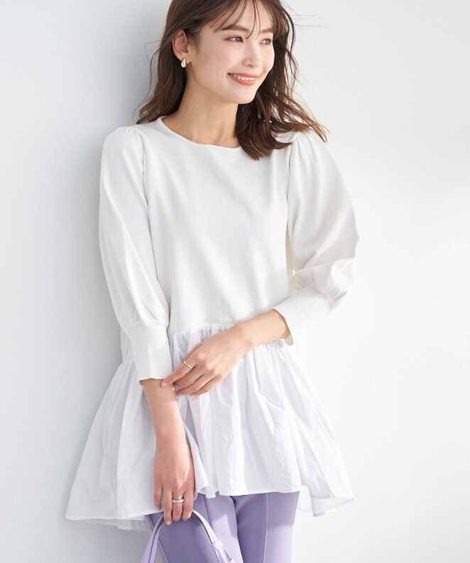 Stola. 布帛ドッキングペプラムニットチュニック