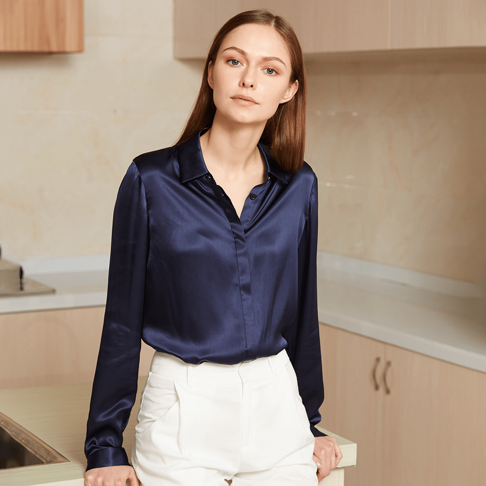 LILYSILK LILYSILK シルク シャツ 上品 隠しボタン 長袖