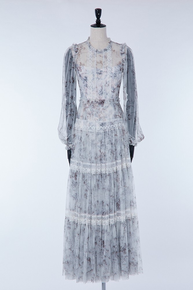 NEEDLE & THREAD fleur de lis floral-print tulle ガウン