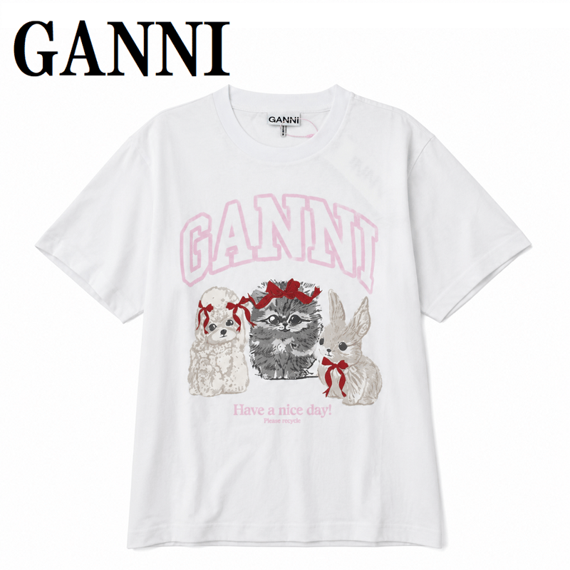 GANNI ガニー GANNI Tシャツ 半袖 ロゴ プリント