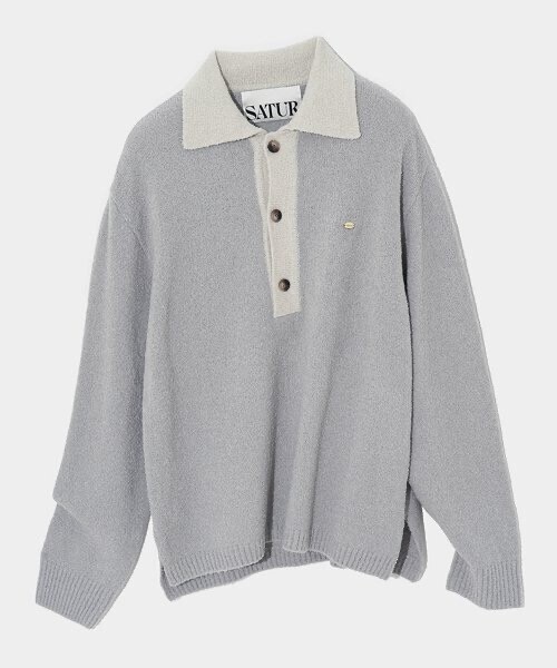 SATUR Neapolitan wool boucle polo knit organic gray
