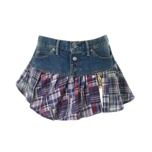 HYSTERIC GLAMOUR ガーゼチェックリメイクデニムミニスカート