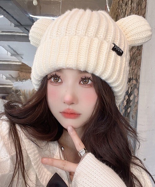 Miniministore くま耳ニット帽 レディース帽子 韓国風