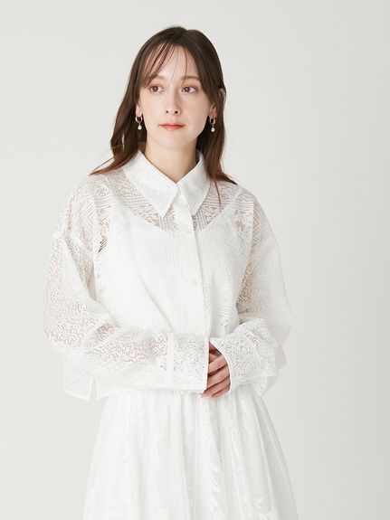 FRAY I.D パネルレースレースクロップドシャツ