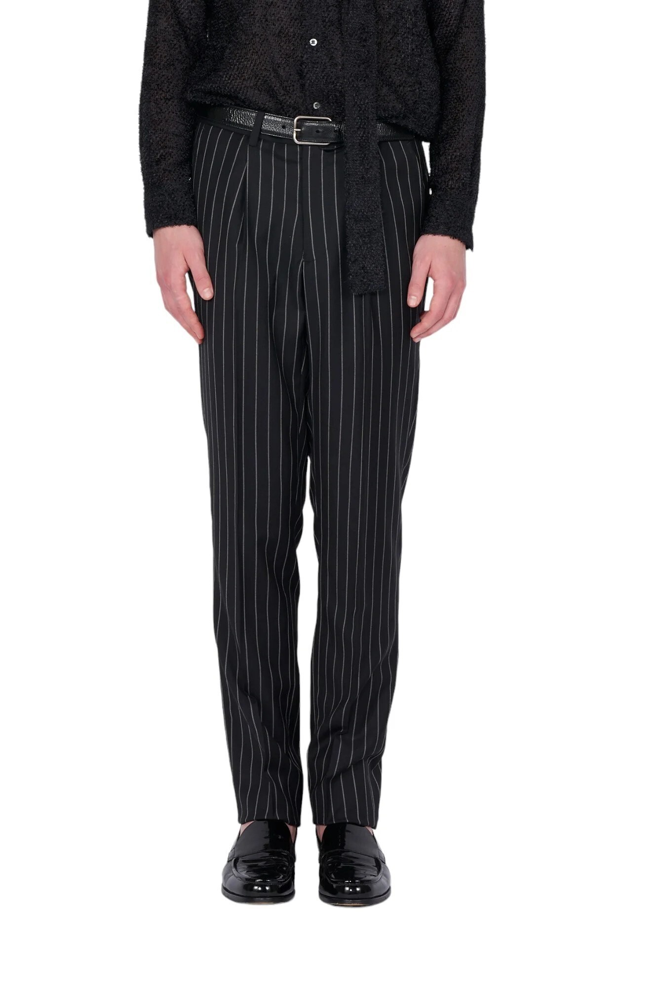 GALAABEND Wool Stripe Straight Slacks "Heritage" BLACK ×WHITE