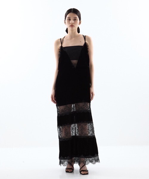 tanakadaisuke black lace velour camisole dress