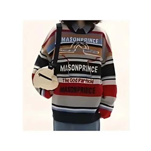 MASONPRINCE レトロコントラストボーダー ジャガードニットプルオーバー