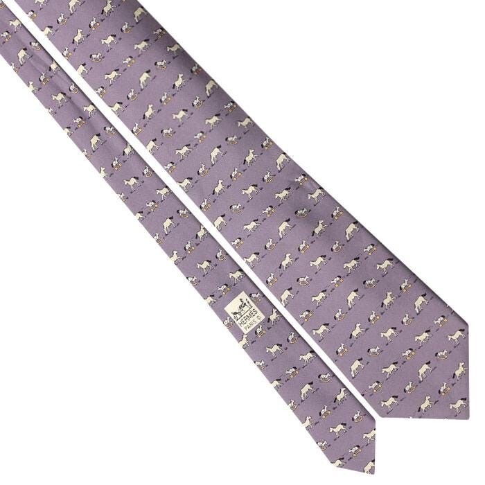 HERMES Men's Silk Tie Whimsical Toy Horses Pattern