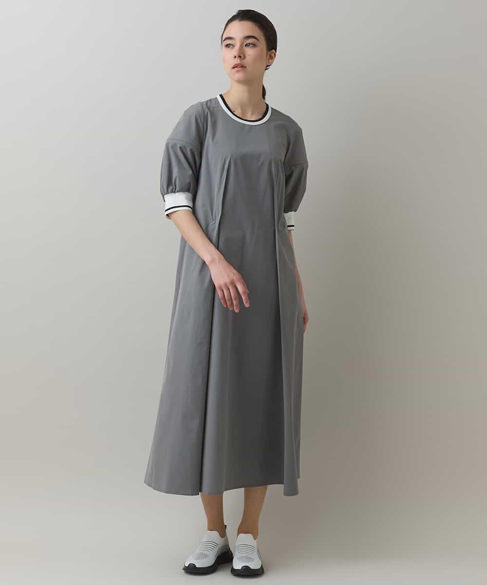 HIROKO KOSHINO 【洗える】ストレッチタフタボリュームスリーブワンピース