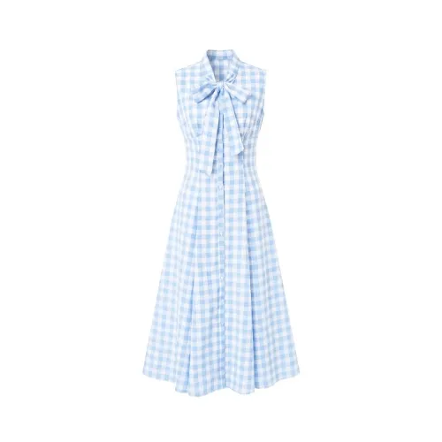 Rosé Muse Gingham ribbon dress with chouchou