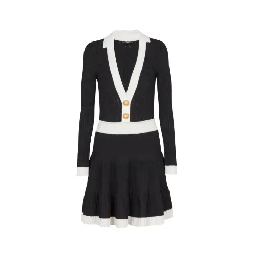 Balmain V-neck pleated mini dress