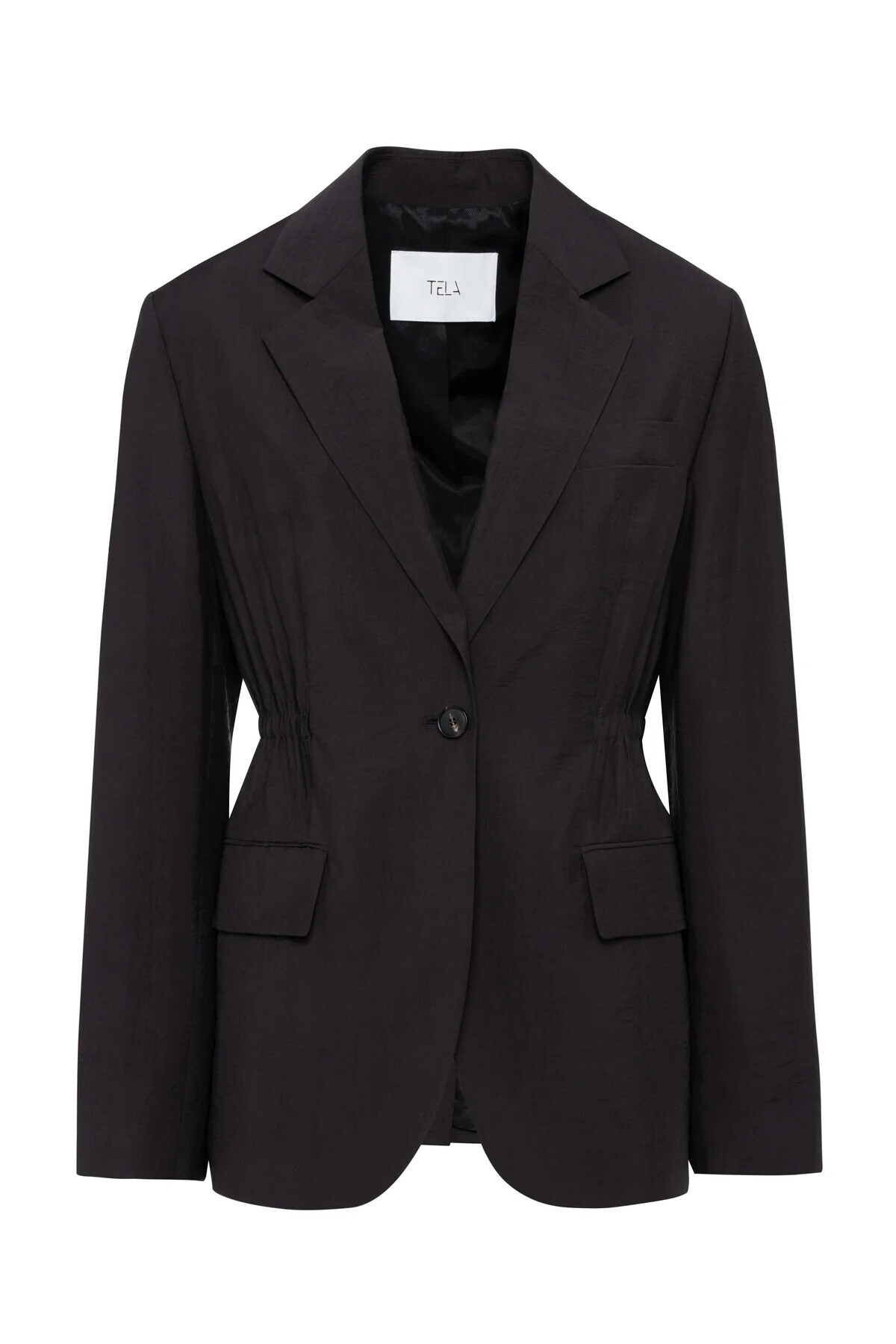 TELA Single-Breasted Coffee Tencel Blazer With Fitted Waist