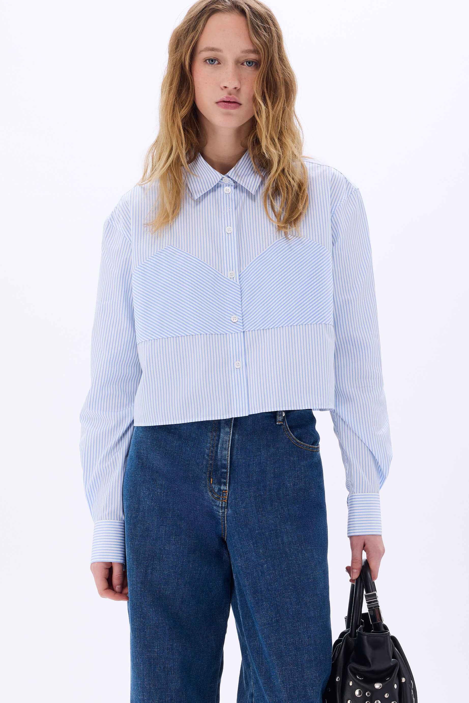 Sonia Rykiel Crop shirt in cotton with fine striped long sleeves