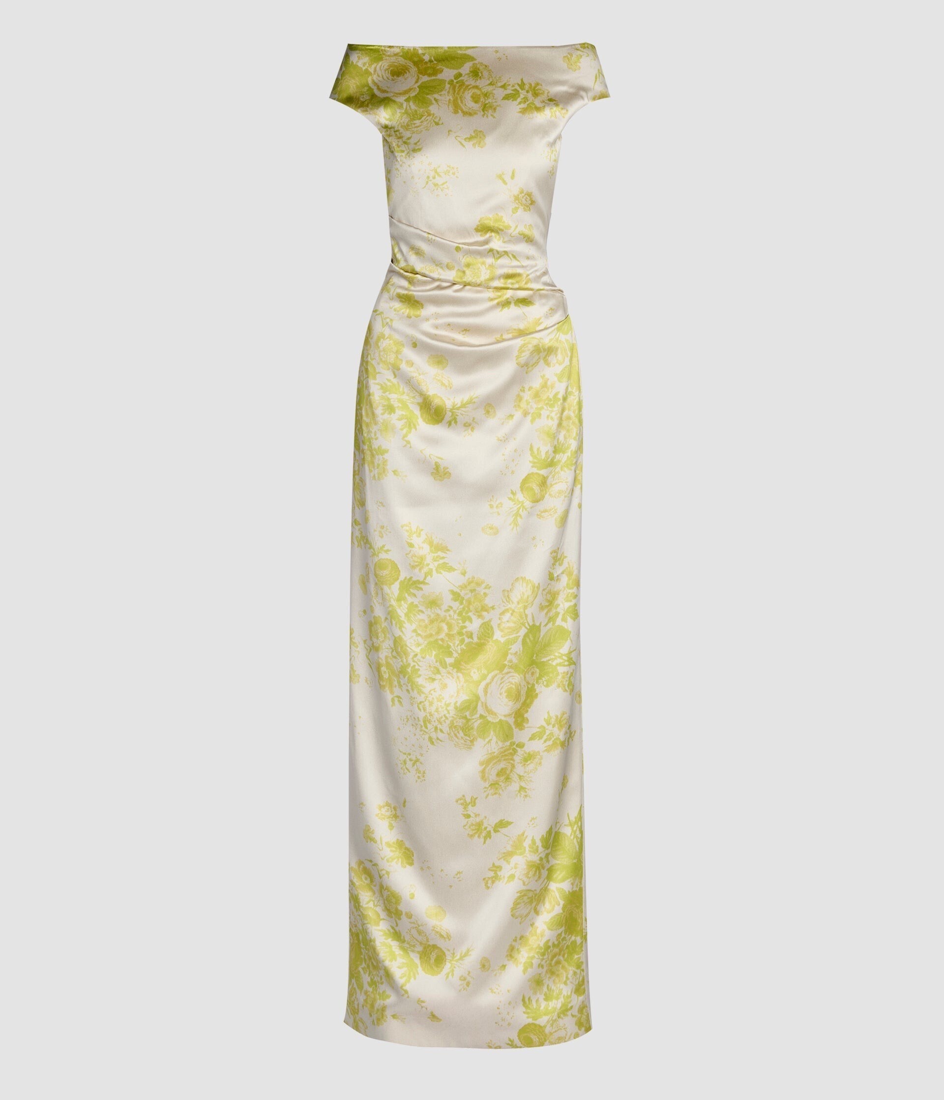 ERDEM Floral Print Duchess Slashed Neckline Gown