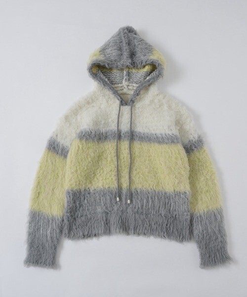 musubore multi color shaggy knit hoodie / シャギーニットフーディー