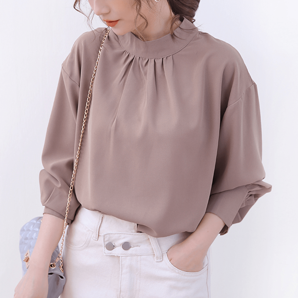 Doux Belle 可愛いバルーン袖 スタンドカラーブラウス