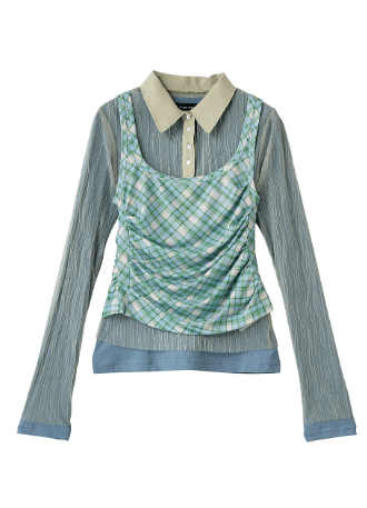 MAISON SPECIAL Three-Piece Sheer Polo Top