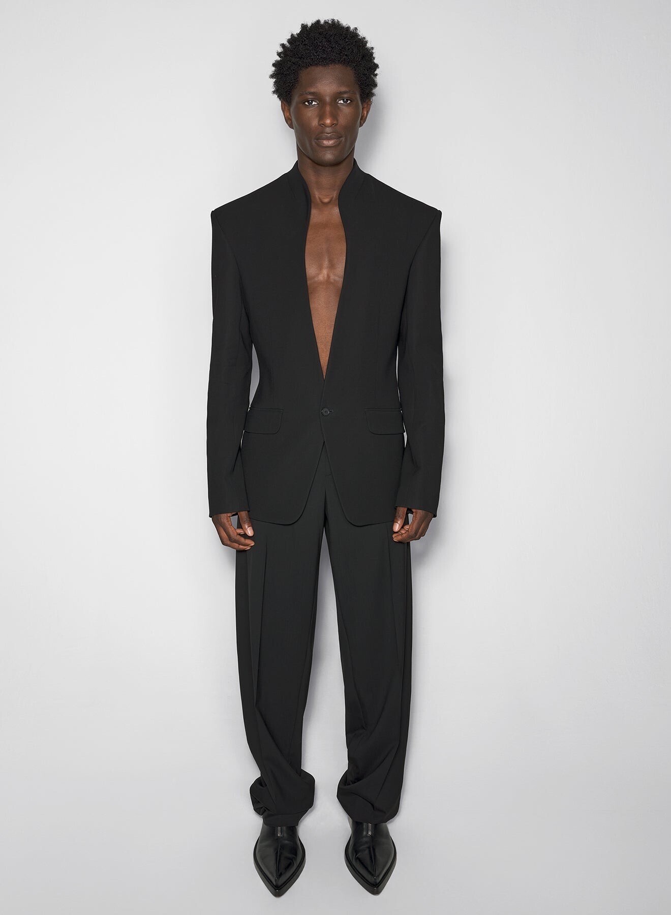 MUGLER black collarless tailored jacket