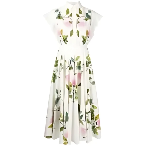 Giambattista Valli Floral Ruffle Midi-dress In Ivoire Green