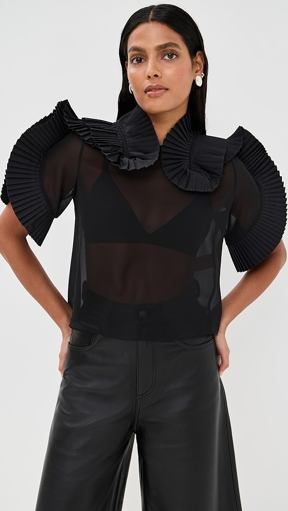 CO Plisse Ruffle Sheer Top In Georgette