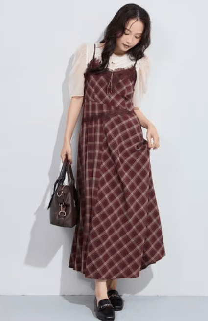 mysty woman 切り替えチェックレースキャミワンピース