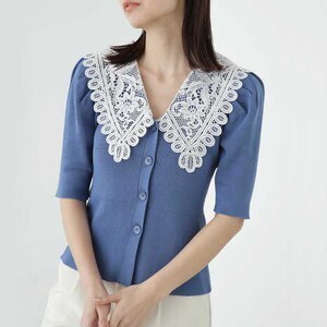 JILLSTUART レースカラーニットカーディガン