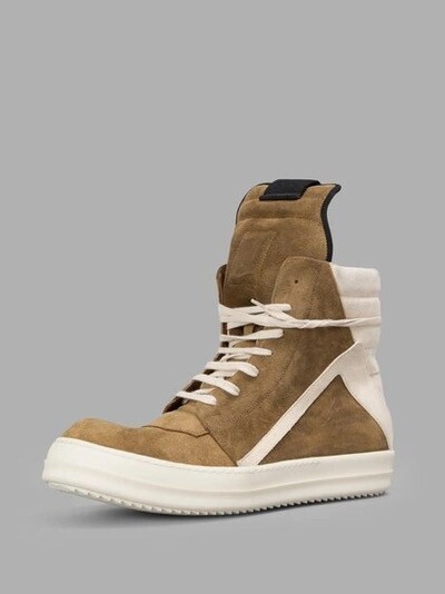 RICK OWENS Men's Light Brown Suede Geobasket Sneakers